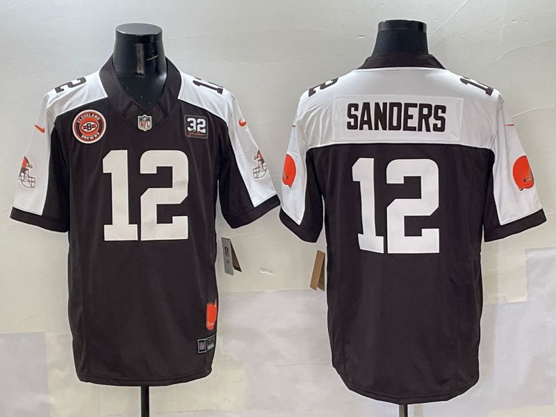 Men 2025 Cleveland Browns #12 Sanders Brown white Throwback Three generations Nike Limited NFL Jersey style 1->cleveland browns->NFL Jersey